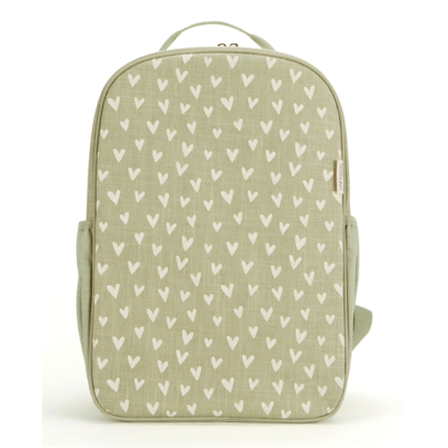 SoYoung Raw Linen Backpack Little Hearts Sage