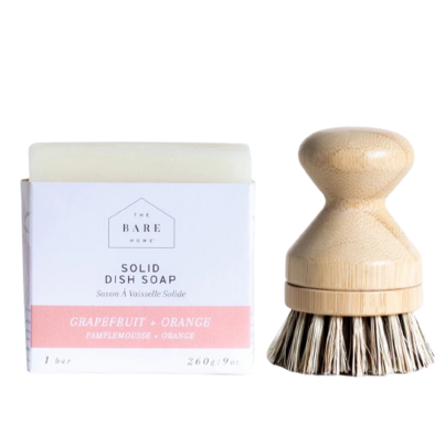 The Bare Home Solid Dish Soap + Brush Duo Grapefruit/Orange