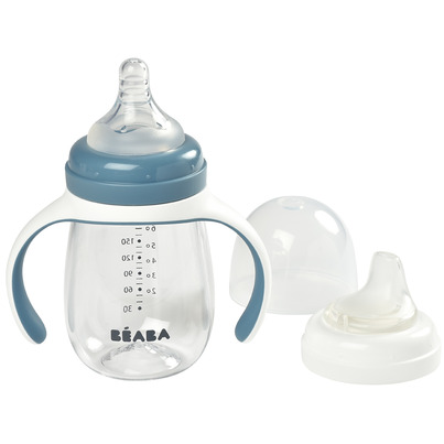 BEABA 2-in-1 Bottle To Sippy Training Cup Rain
