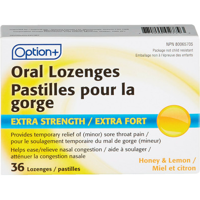Option+ Oral Lozenges Extra Strength Honey & Lemon