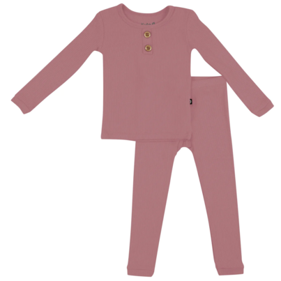 Kyte BABY Ribbed Henley Long Sleeve And Pant Set Dusty Rose