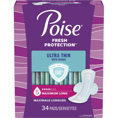 Poise Ultra Thin Incontinence Pads With Wings Maximum Absorbency