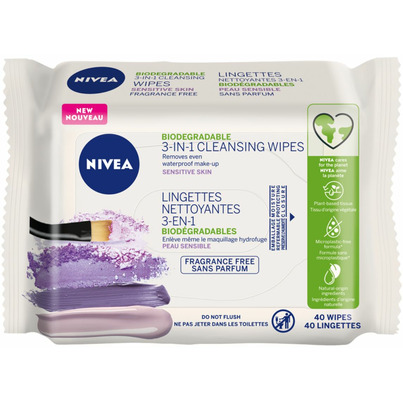 Nivea 3-in-1 Biodegradable Face Cleansing Wipes For Sensitive Skin