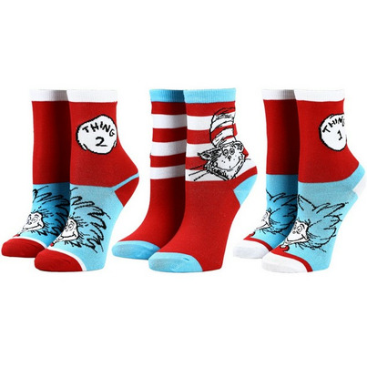 Bioworld Dr Seuss Cat In The Hat Youth Crew Socks 3 Pack