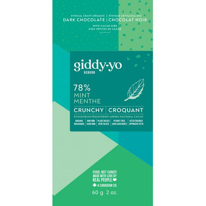 Giddy Yo Organic 78% Mint Crunchy Dark Chocolate Bar