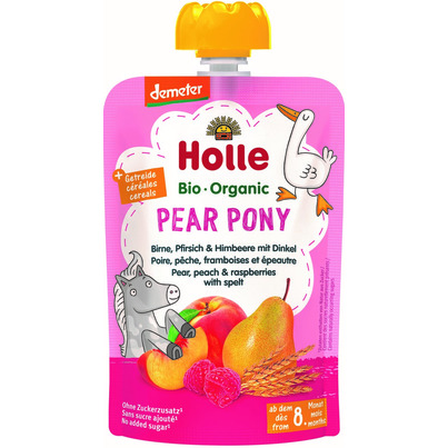 Holle Organic Pouch Pear Pony Pear, Peach, Raspberries With Spelt