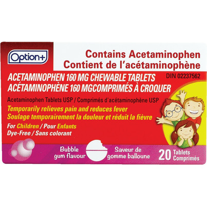 Option+ Children's Acetaminophen Chewable Tablets 160mg Bubble Gum