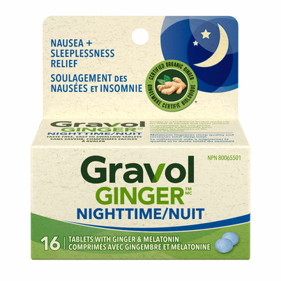 Gravol Ginger Nighttime Tablets For Upset Stomach & Nausea