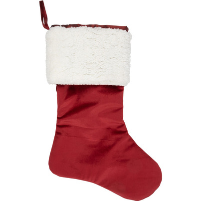 Silver Tree Red Velour Stocking With White Boucle Cuff