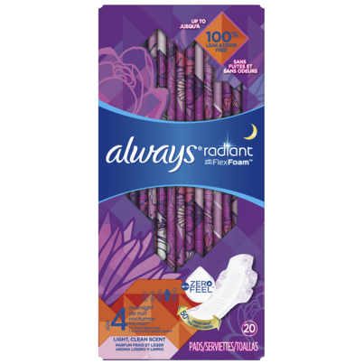 Always Radiant Overnight Sanitary Pads With Wings