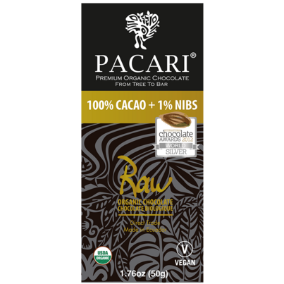 Pacari Premium Organic Chocolate Raw 100% Cacao + Nibs