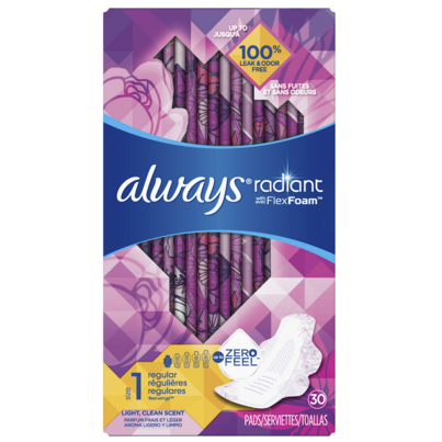 Always Radiant Regular Sanitary Pads Light With Wings