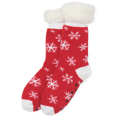 Hatley Women's Sherpa Lined Cabin Sock Snowflakes Red