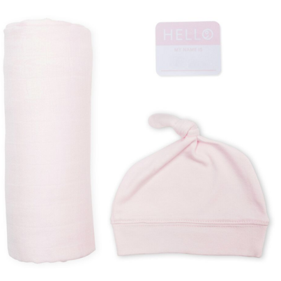Lulujo Hello World Blanket & Knotted Hat Pink