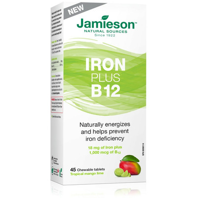 Jamieson Chewable Iron Plus Vitamin B12 Tropical Mango Lime