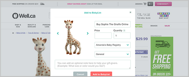 Add baby products to Well.ca baby registry Add baby products to Well.ca baby registry