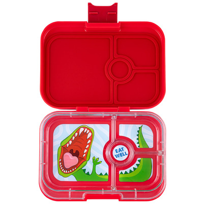 Yumbox Panino 4 Compartment Wow Red With Dinosaur Tray