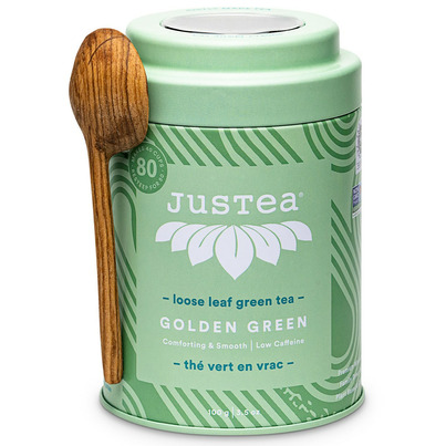 JusTea Golden Green Loose Leaf Tea Tin With Spoon