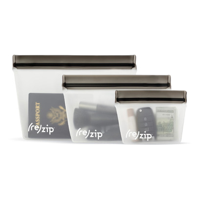 (re)zip Stand-Up Leakproof Reusable Storage Bag Set Grey Zipper
