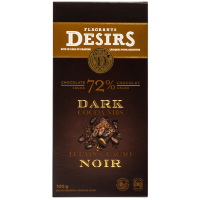 Flagrants Desirs Premium Dark Chocolate Bar (72% Cocoa) With Cocoa Nibs