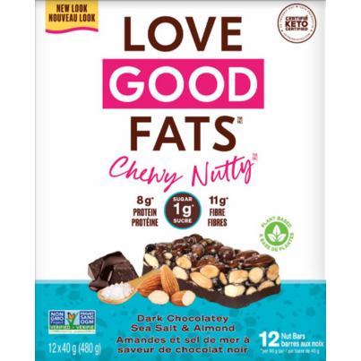 Love Good Fats Chewy Nutty Dark Chocolate Sea Salt Almond Bar Case