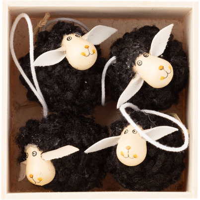 Silver Tree Christmas Ornament Boxed Set Wooly Black Sheep