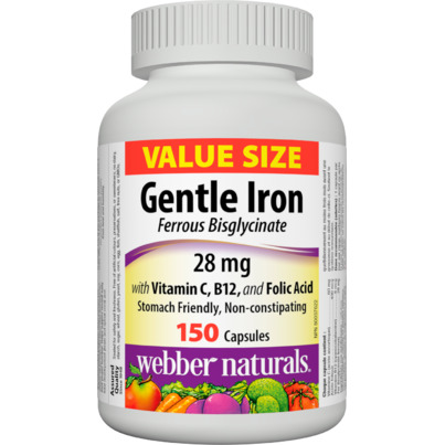 Webber Naturals Gentle Iron 28 Mg With Vitamin C, B12, And Folic Acid