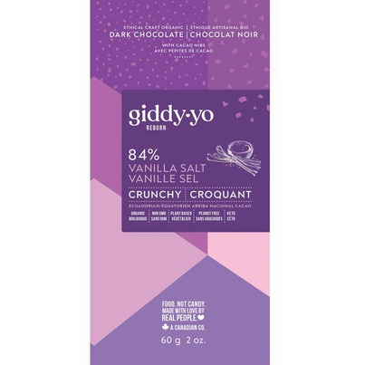 Giddy Yo Organic 84% Crunchy Vanilla Salt Dark Chocolate Bar