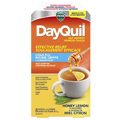 Vicks DayQuil Hot Remedy Cold Flu & Congestion Powder Packs Honey Lemon