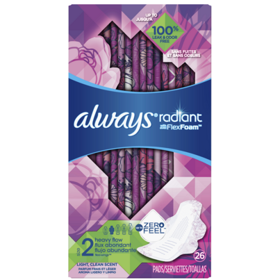 Always Radiant Heavy Flow Sanitary Pads Light With Wings