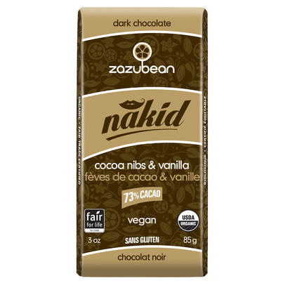 Zazubean Nakid Cocoa Nibs & Vanilla 73% Dark Chocolate