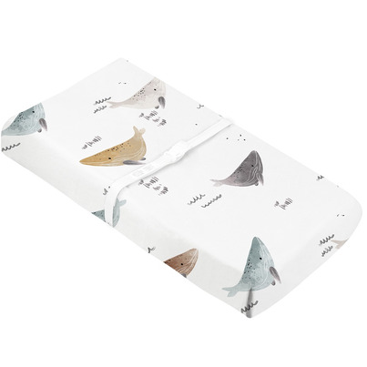 Kushies Percale Change Pad Cover With Slits For Straps Whales