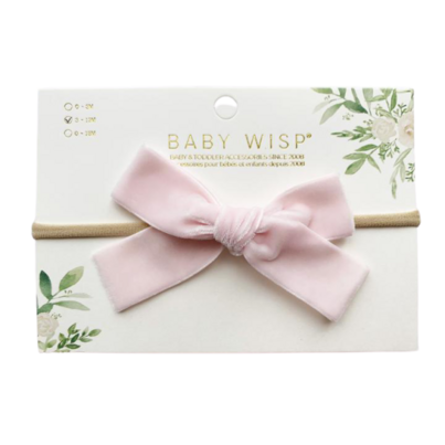 Baby Wisp Headband Velvet Bow Light Pink