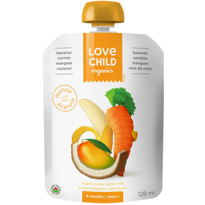 Love Child Organics Bananas, Carrots, Mangoes, Coconut Puree