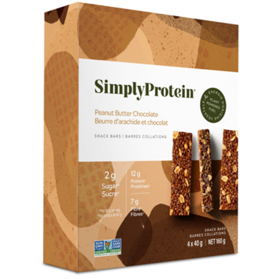Simply Protein Peanut Butter Chocolate Plant Based Snack Bars