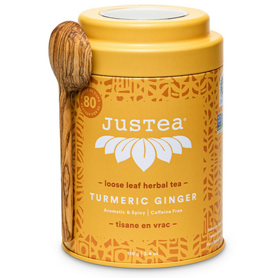 JusTea Turmeric Ginger Loose Leaf Tea Tin With Spoon