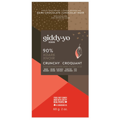 Giddy Yo Organic 90% XDark Crunchy Dark Chocolate Bar