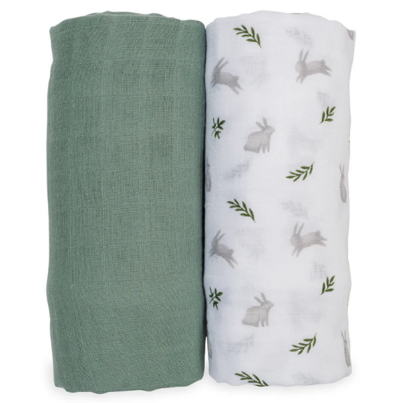 Lulujo Cotton Muslin Swaddles Bunnies + Fern