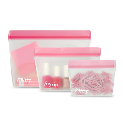 (re)zip Stand-Up Leakproof Reusable Storage Bag Set Pink Zipper