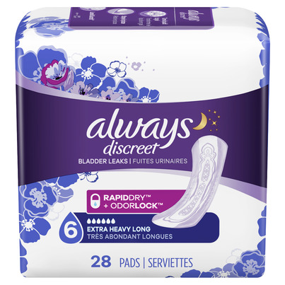 Always Discreet Incontinence Pads Extra Heavy Absorbency Long Length