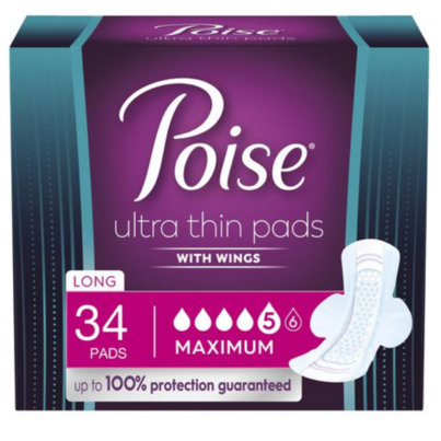 Poise Ultra Thin Incontinence Pads With Wings Maximum Absorbency