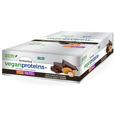 Genuine Health Fermented Vegan Proteins+ Bar Case Dark Chocolate Almond