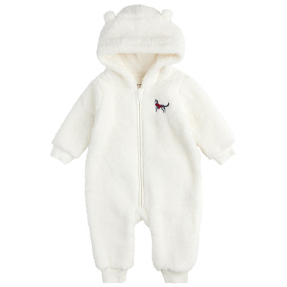 Petit Lem Hooded Sherpa Playsuit Husky Pup Off White