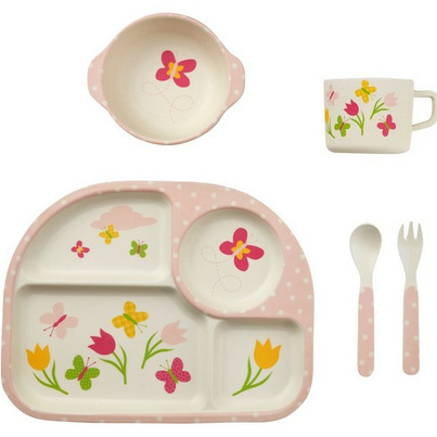Funkins Bamboo Fiber Dish Set Mealtime For Toddlers & Kids Butterflies