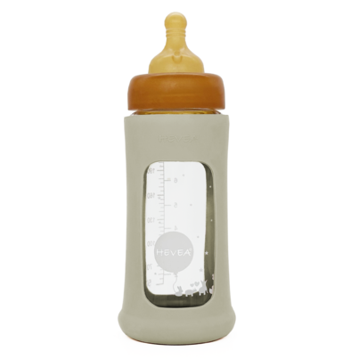 Hevea Wide Neck Baby Glass Bottle with Sleeve Ivory