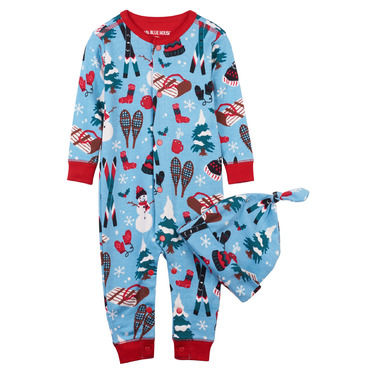 Little Blue House by Hatley Baby Romper with Cap Vintage Holiday Blue Little Blue House by Hatley Baby Romper with Cap Vintage Holiday Blue