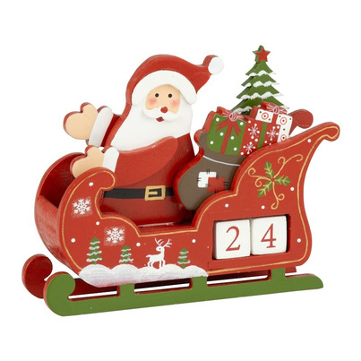 Silver Tree Painted Wood Santa Sleigh Block Advent Calendar