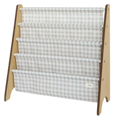 3 Sprouts Recycled Fabric Book Rack Beige Gingham