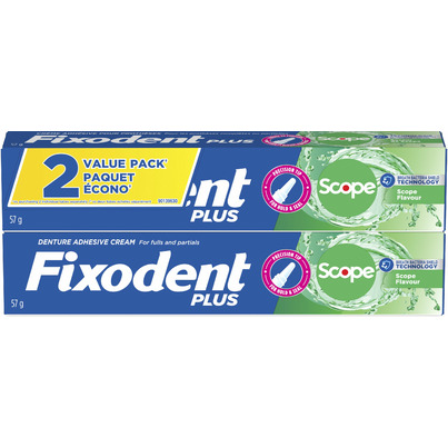 Fixodent Plus Scope Denture Adhesive Cream Twin Pack