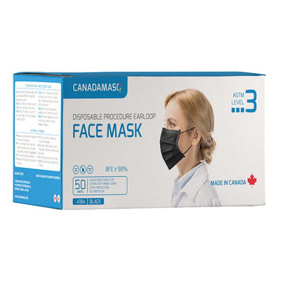 CANADAMASQ Disposable Procedure Earloop Face Mask Adult Large Black